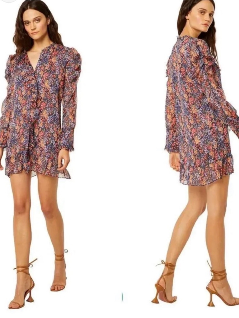 MISA Dress Halima Mini Dress Ruffles Augusta Floral Size XS Chiffon Summer